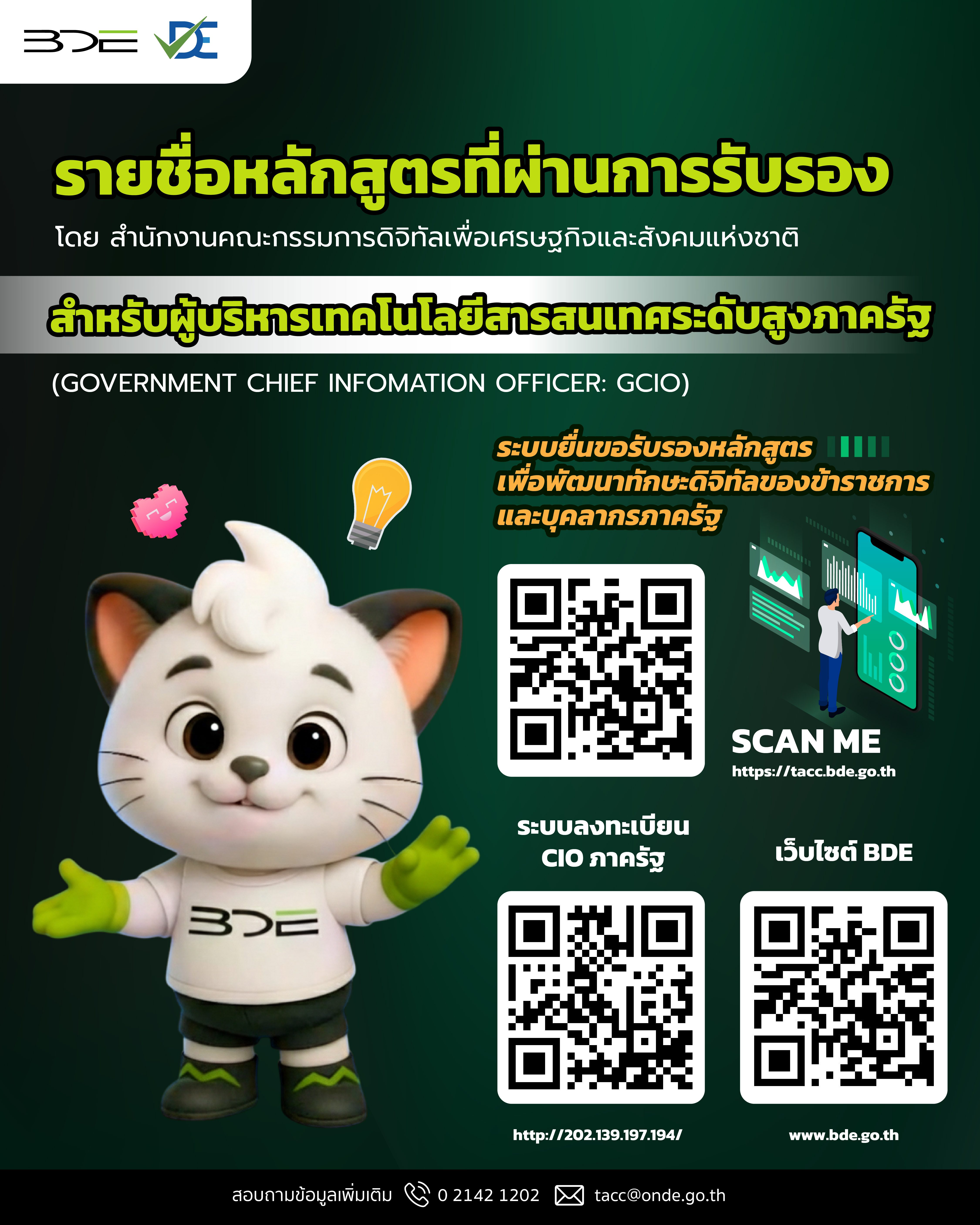 รายชื่อหลักสูตรที่ผ่านการรับรองโดย สดช. สำหรับผู้บริหารเทคโนโลยีสารสนเทศระดับสูงภาครัฐ (Government Chief Information Office: GCIO)